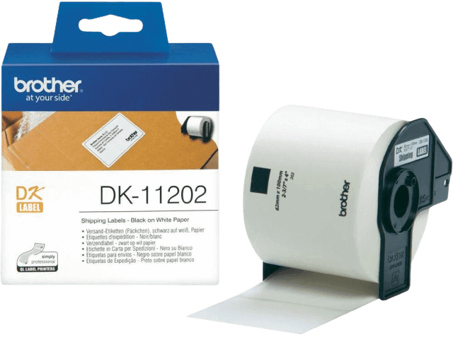 Brother DK11202 62 x 100 mm, 300 stk. Sort tekst / Hvid tape original tape (DK-11202)