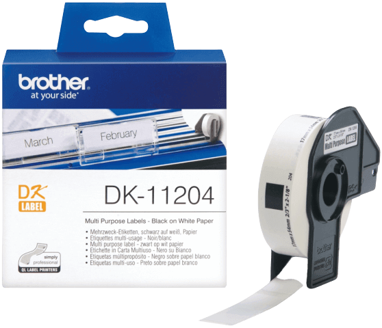 Brother DK11204 17 x 54 mm, 400 stk. Sort tekst / Hvid tape original tape (DK-11204)