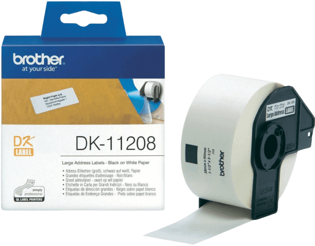 Brother DK11208 38 x 90 mm, 400 stk. Sort tekst / Hvid tape original tape (DK-11208)
