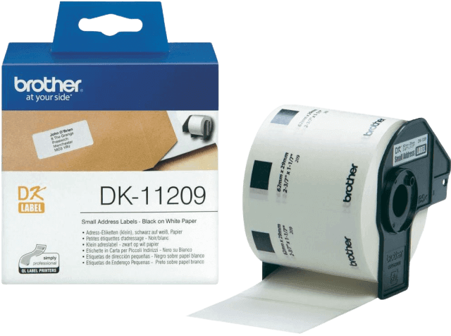 Brother DK11209 29 x 62 mm, 800 stk. Sort tekst / Hvid tape original tape (DK-11209)
