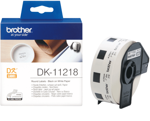 Brother DK11218 Ø24 mm, 1.000 stk. Sort tekst / Hvid tape original tape (DK-11218)