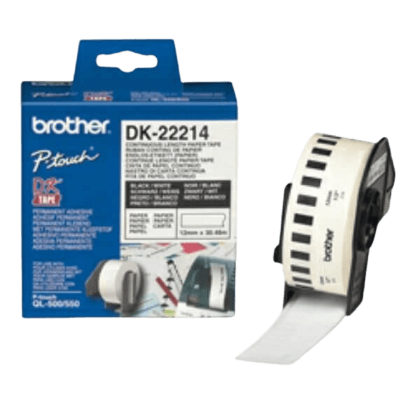 Brother DK22214 12mm x 30.48m Hvid original tape