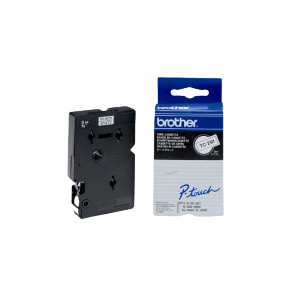 Brother TC291 9 mm x 7,7 m Sort tekst / Hvid tape original tape (TC-291)