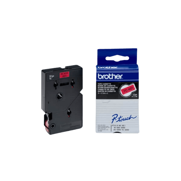 Brother TC401 12 mm x 7,7 m Sort tekst / Rød tape original tape (TC-401)