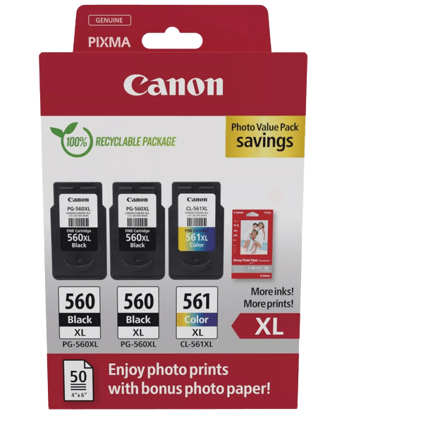 Canon 2x PG-560XL + CL-561XL + Papir CMYK original multipack 2x 14,3 + 12,2 ml. (3712C012)