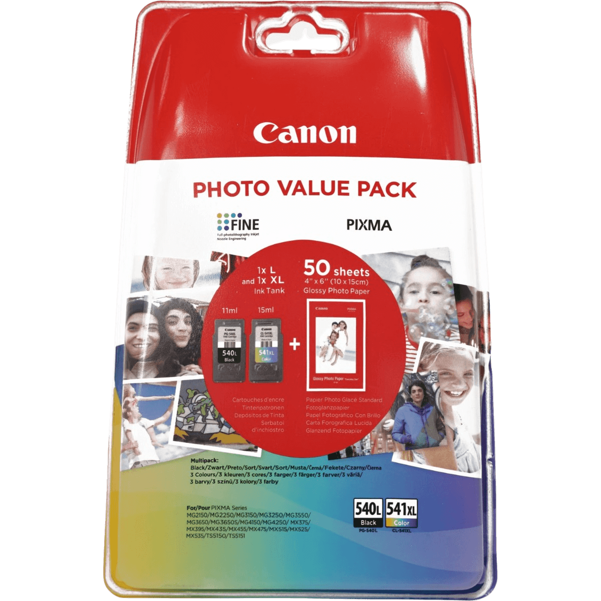 Canon PG-540L + CL-541XL + PAPIR CMYK original multipack 11 ml. + 15 ml. (5224B007)