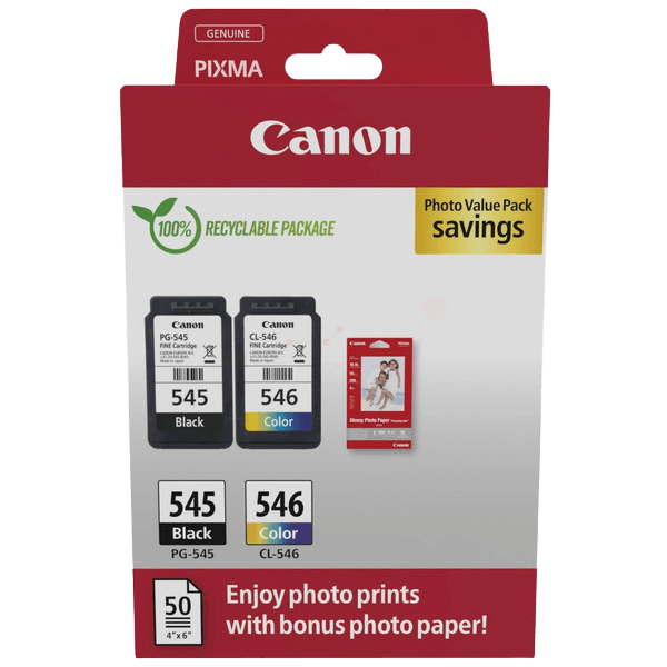 Canon PG-545 + CL-546 + Papir CMYK original multipack 8 + 8 ml. (8287B008)