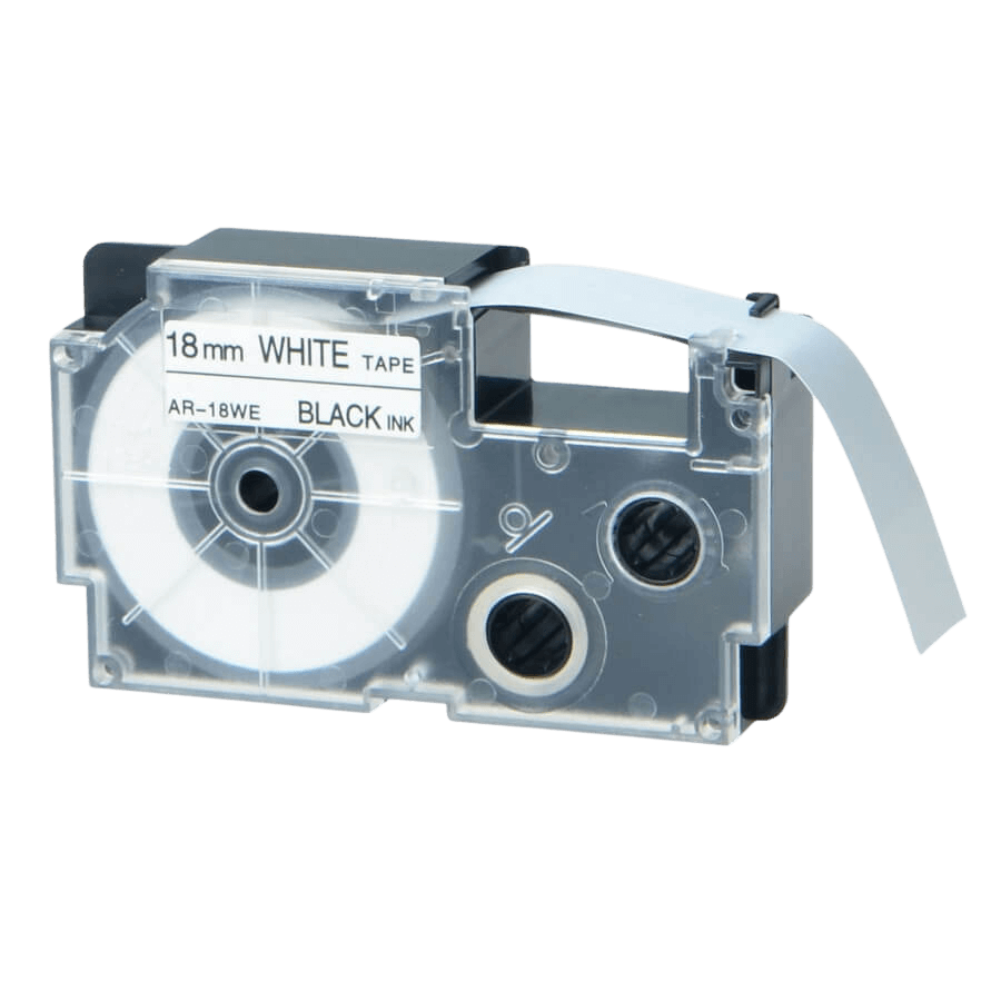 Casio XR-18WE 1 18 mm x 8 m Sort tekst / Hvid tape kompatibel tape