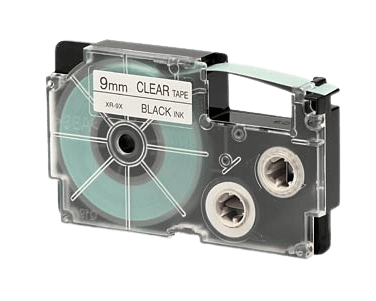 Casio XR-9X 9 mm x 8 m Sort tekst / Klar tape kompatibel tape