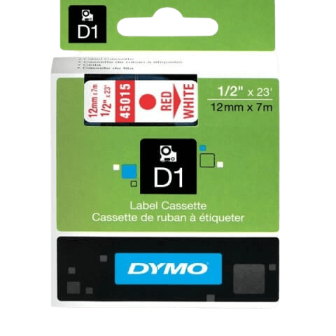 Dymo D1 45015 12 mm x 7 m Rød tekst / Hvid tape original tape (S0720550)