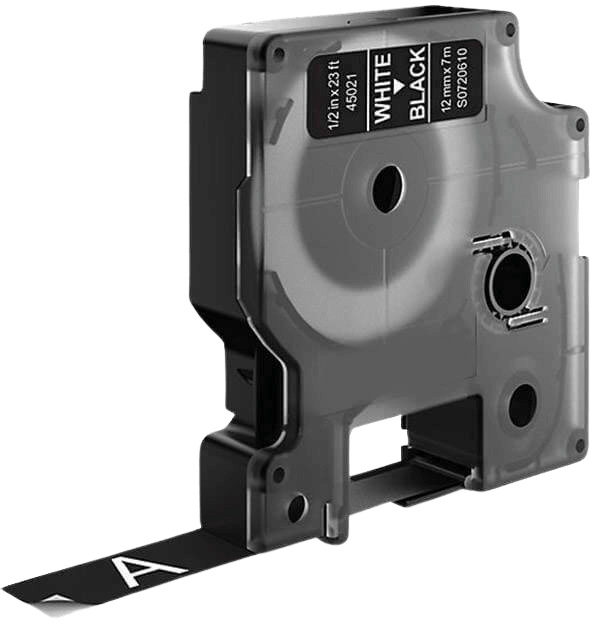 Dymo S0720610 12 mm x 7 m Hvid tekst / Sort tape kompatibel tape (45021)
