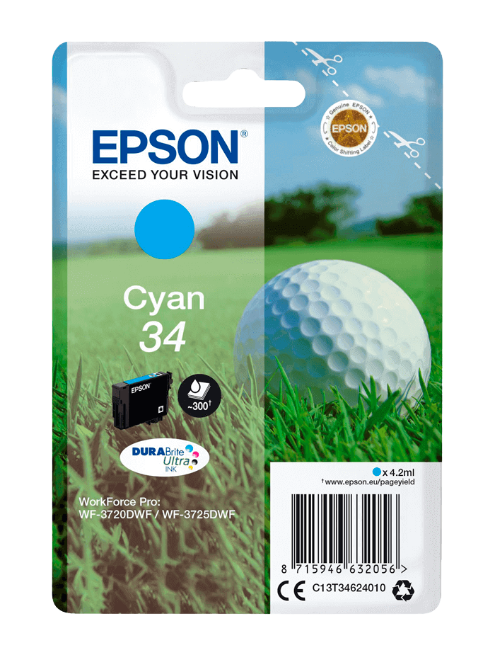 Epson 34 cyan original blækpatron 4,2 ml. (C13T34624010)
