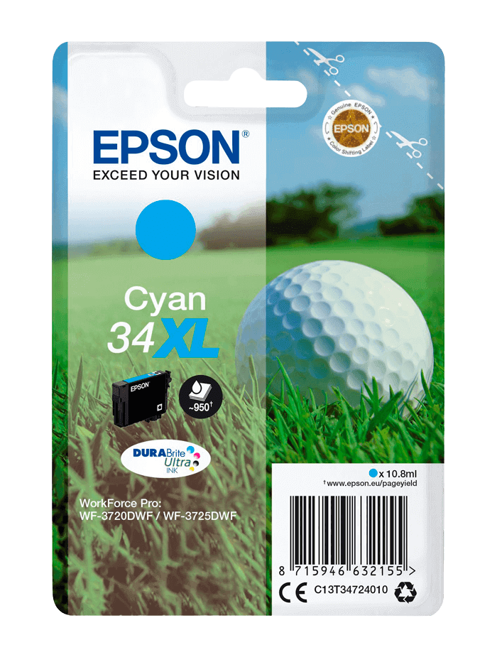 Epson 34 XL cyan original blækpatron 10,8 ml. (C13T34724010)
