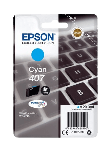 Epson 407 cyan original blækpatron 20,3 ml. (C13T07U240)