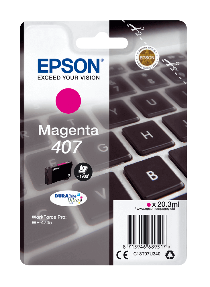 Epson 407 magenta original blækpatron 20,3 ml. (C13T07U340)
