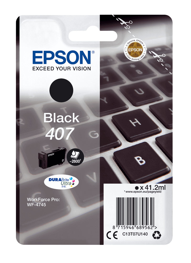 Epson 407 sort original blækpatron 41,2 ml. (C13T07U140)