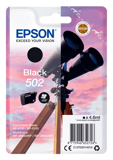 Epson 502BK sort original blækpatron 4,6 ml. (C13T02V14010)