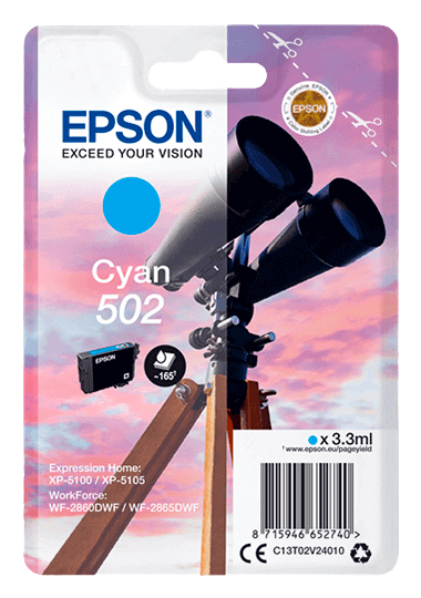 Epson 502C cyan original blækpatron 3,3 ml. (C13T02V24010)