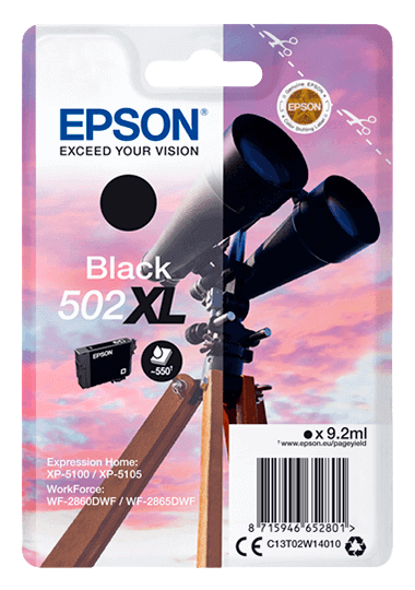Epson 502XLBK sort original blækpatron 9,2 ml. (C13T02W14010)
