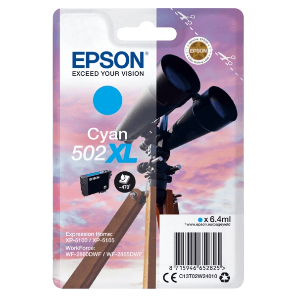 Epson 502XLC cyan original blækpatron 470 sider (C13T02W24010)