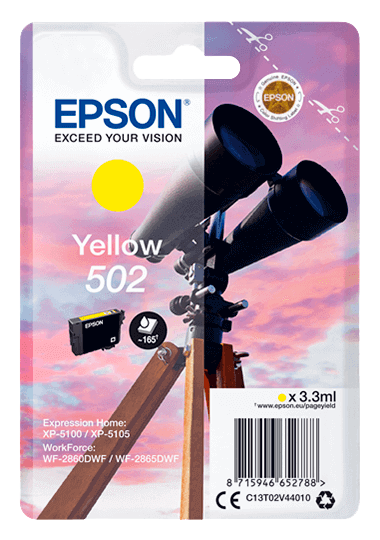 Epson 502Y gul original blækpatron 3,3 ml. (C13T02V44010)