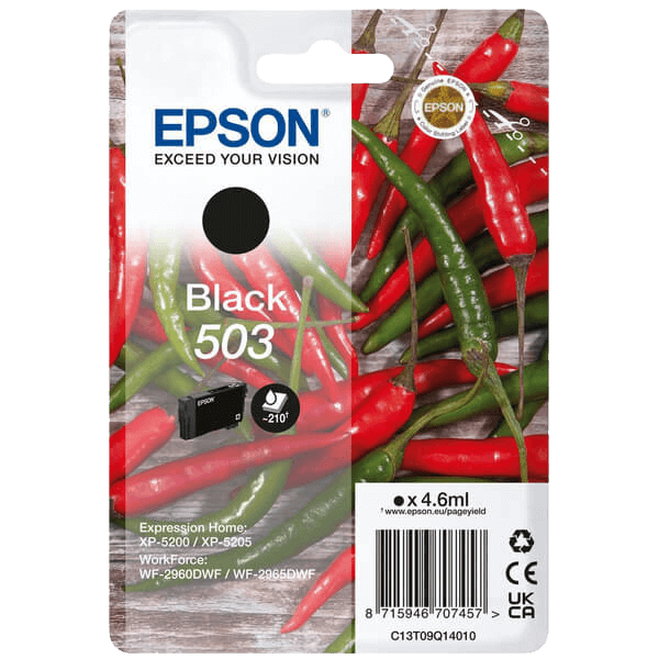 Epson 503BK sort original blækpatron 4,6 ml. (C13T09Q14010)