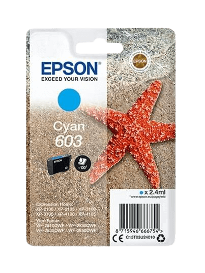 Epson 603 cyan original blækpatron 2,4 ml. (C13T03U24010)