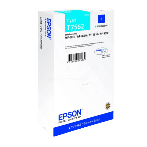 Epson T7562 cyan original blækpatron 14 ml. (C13T756240)