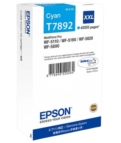 Epson T7892 XXL cyan original blækpatron 34,2 ml. (C13T789240)