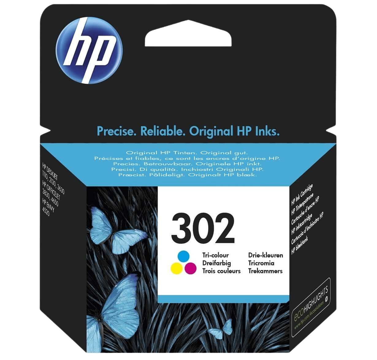 HP 302 3 farver i én original blækpatron 4 ml. (F6U65AE)