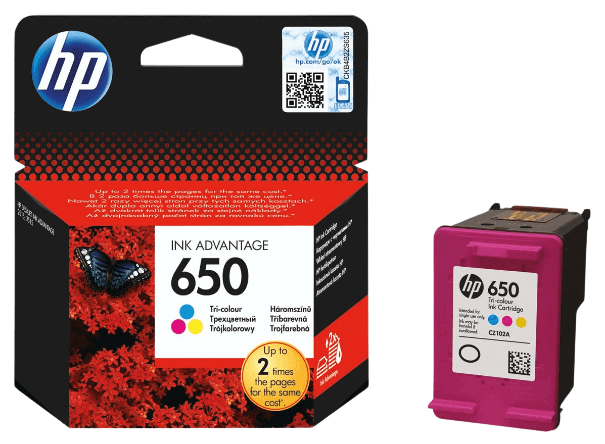 HP 650 3 farver i én original blækpatron 200 sider (CZ102AE)